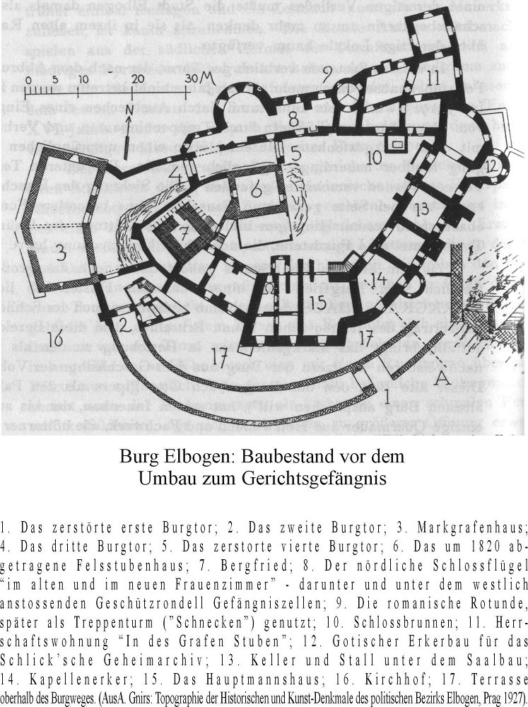 Grundriss der Burg Elbogen vor dem Umbau zum Gefngnis